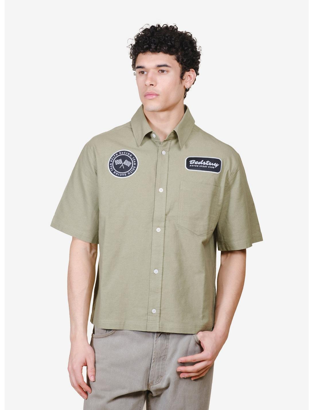 Cropped Bedstuy Motor Club Button-Up Shirt Gray