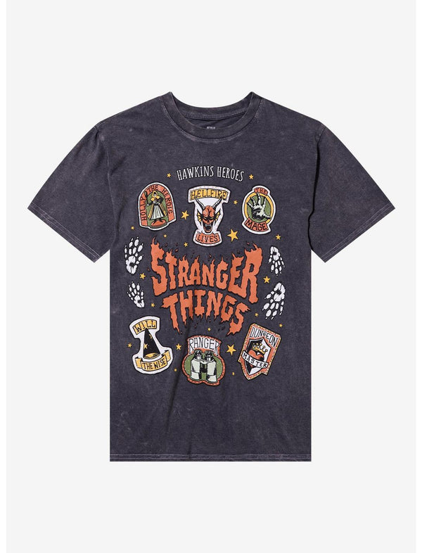 Stranger Things Badge Icons Dark Wash T-Shirt