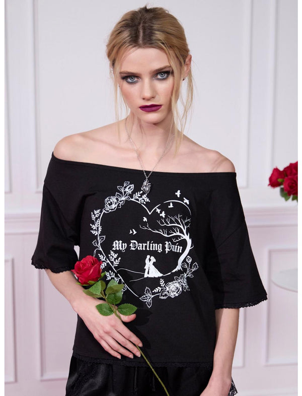"Wuthering Heights" Silhouettes Girls Off-Shoulder T-Shirt