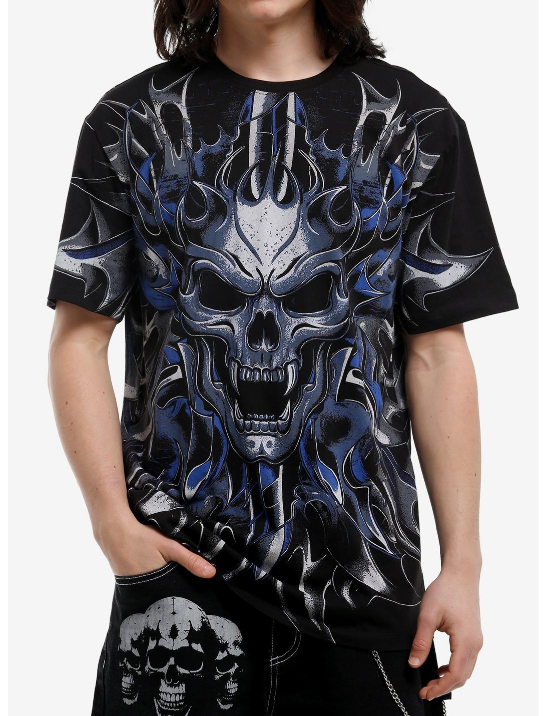 Blue & Silver Jumbo Skull Print T-Shirt