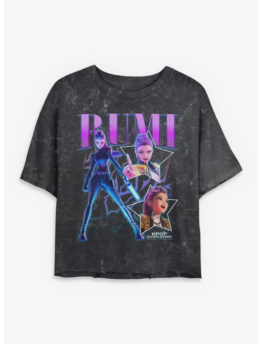KPop Demon Hunters Rumi Collage Girls Mineral Wash Crop T-Shirt