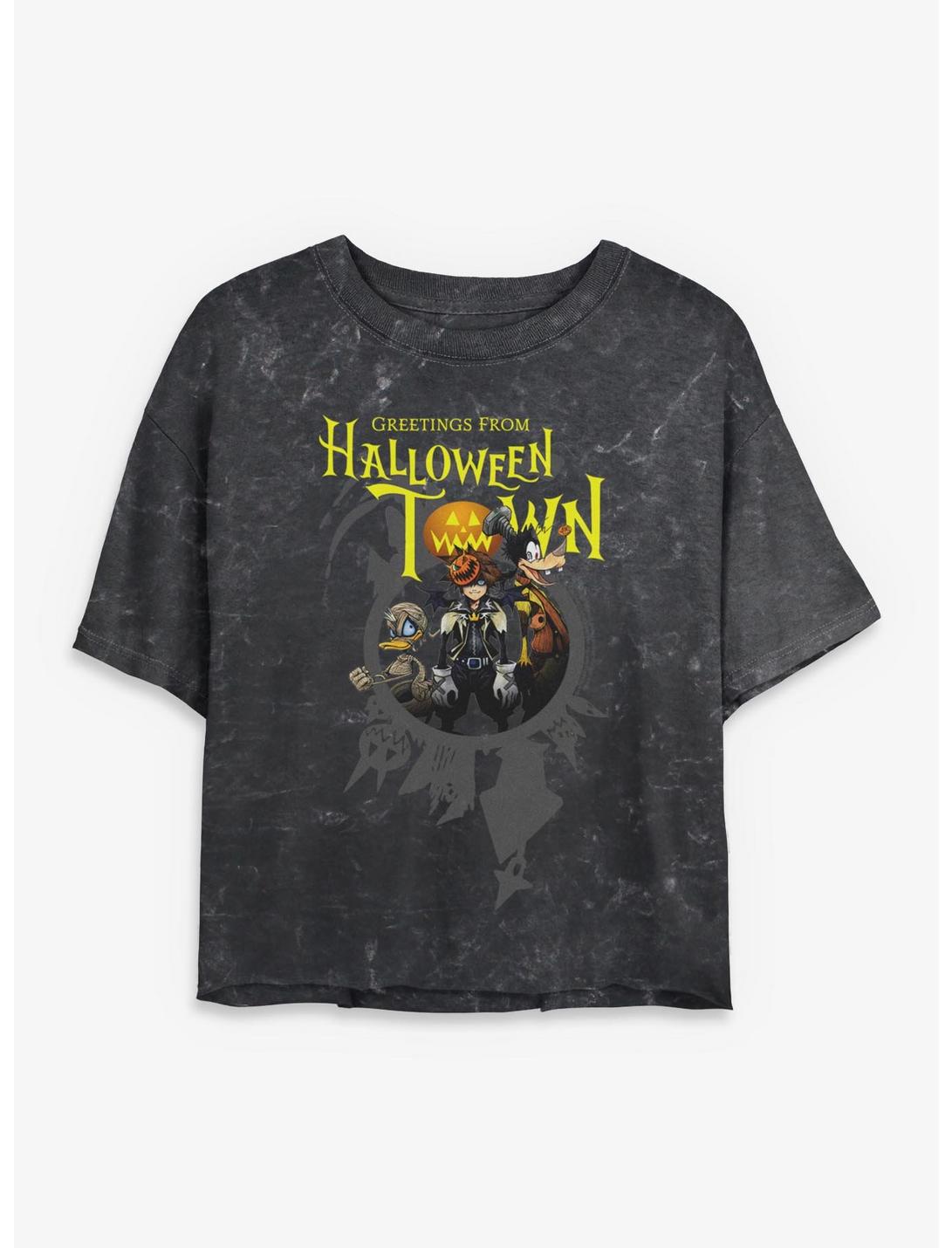 Disney Kingdom Hearts Greetings From Halloween Town Girls Mineral Wash Crop T-Shirt