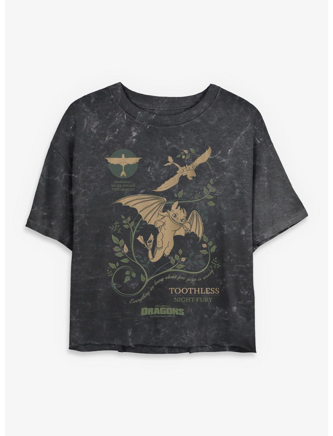 How To Train Your Dragon Toothless Warning Girls Mineral Wash Crop T-Shirt