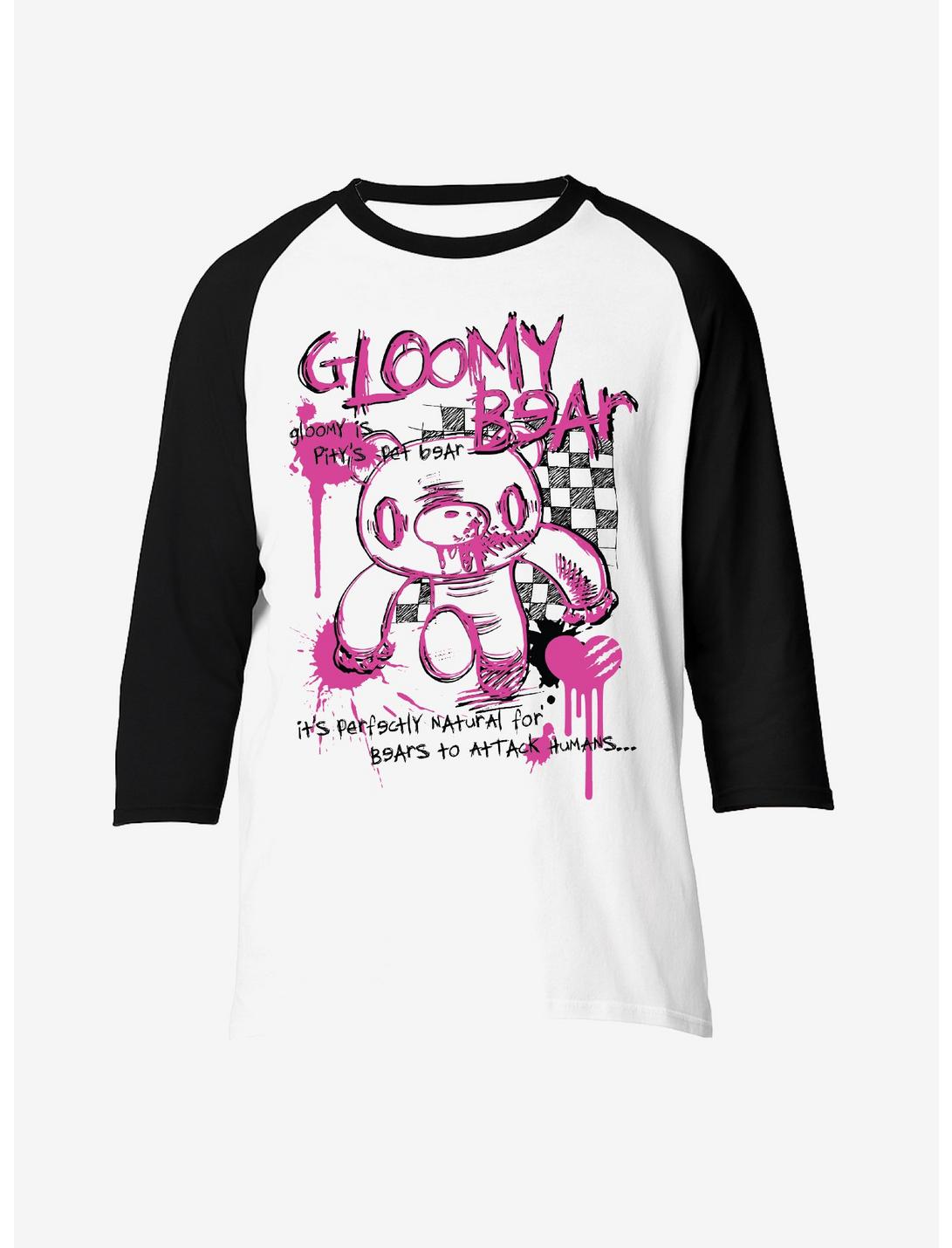 Gloomy Bear Pink Outline Checker Girls Raglan T-Shirt