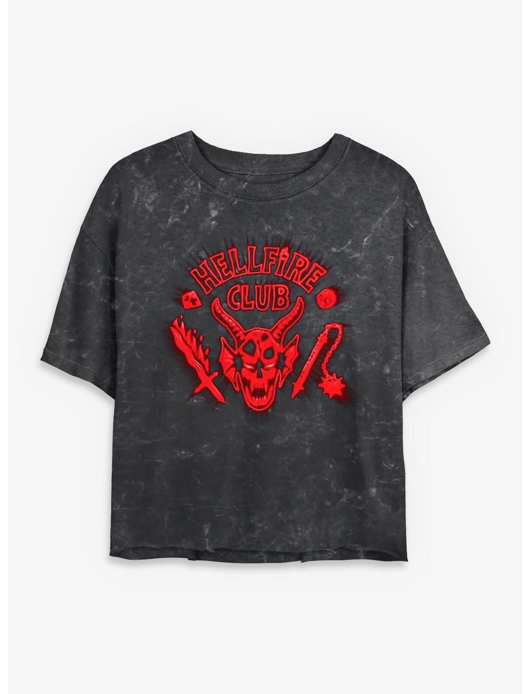 Stranger Things Hellfire Club Red Glow Logo Girls Mineral Wash Crop T-Shirt