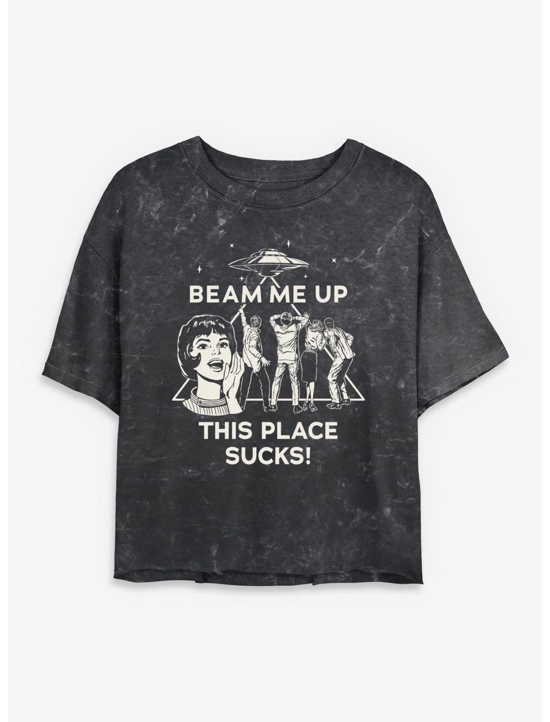 Stranger Things Beam Me Up Girls Mineral Wash Crop T-Shirt