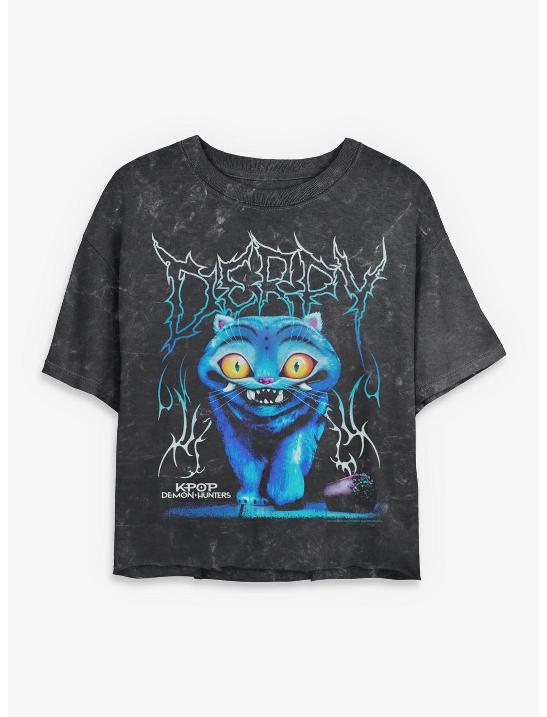 KPop Demon Hunters Derpy Tiger Rock Girls Mineral Wash Crop T-Shirt Hot Topic Exclusive