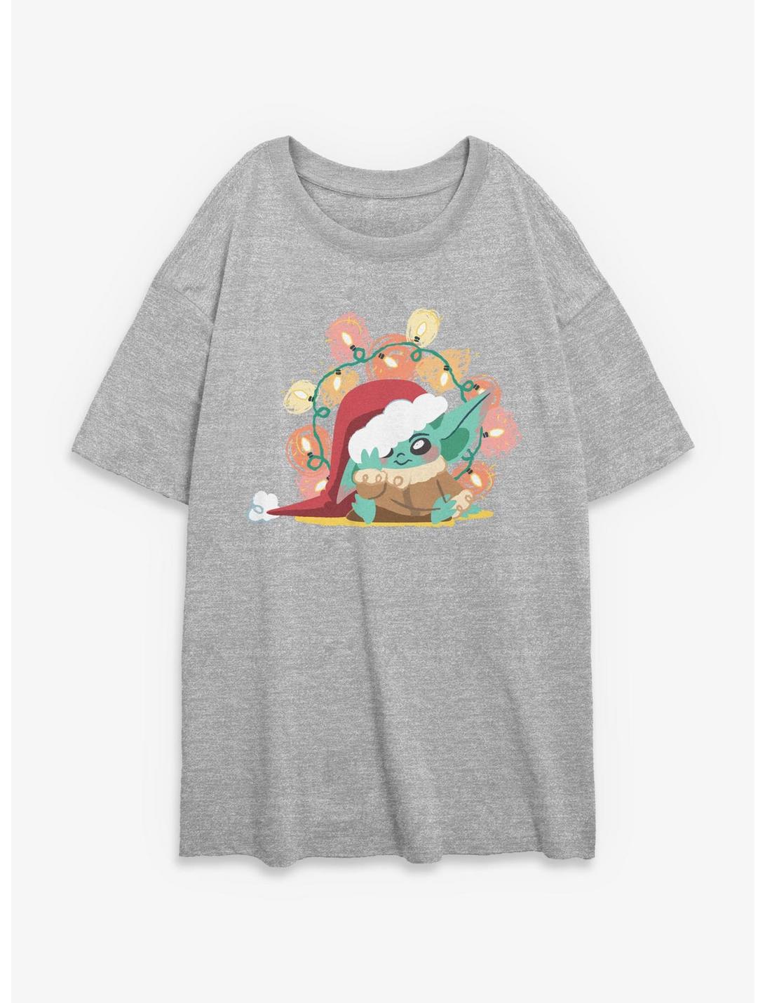 Star Wars The Mandalorian Grogu Christmas Lights Girls Oversized T-Shirt