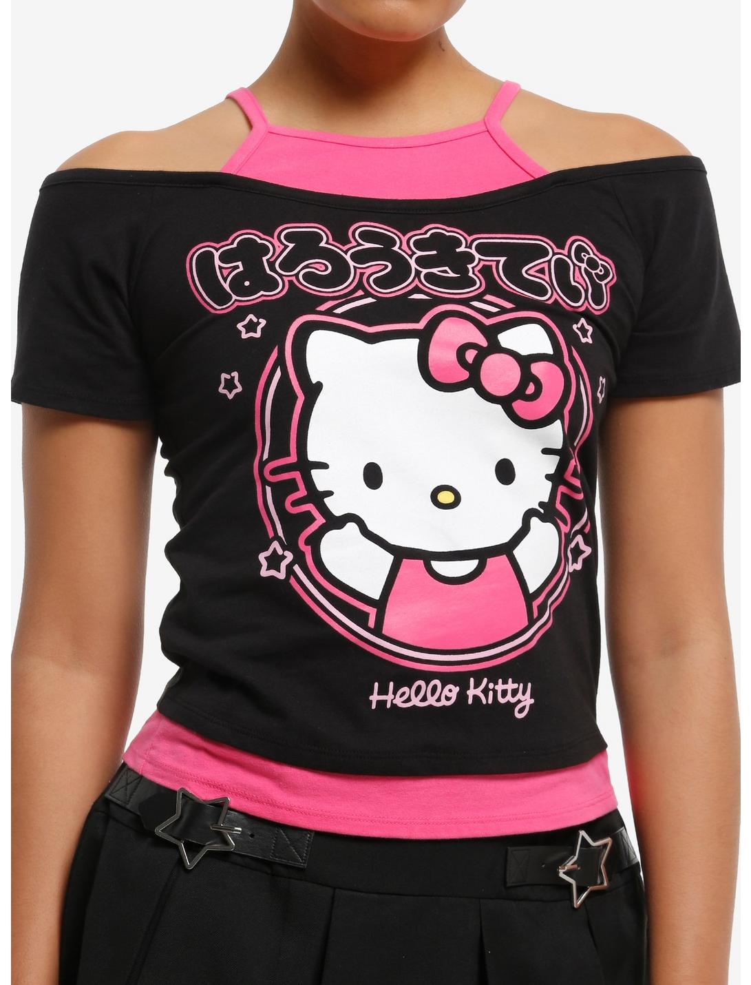 Hello Kitty Pink Portrait Girls Cold-Shoulder Top