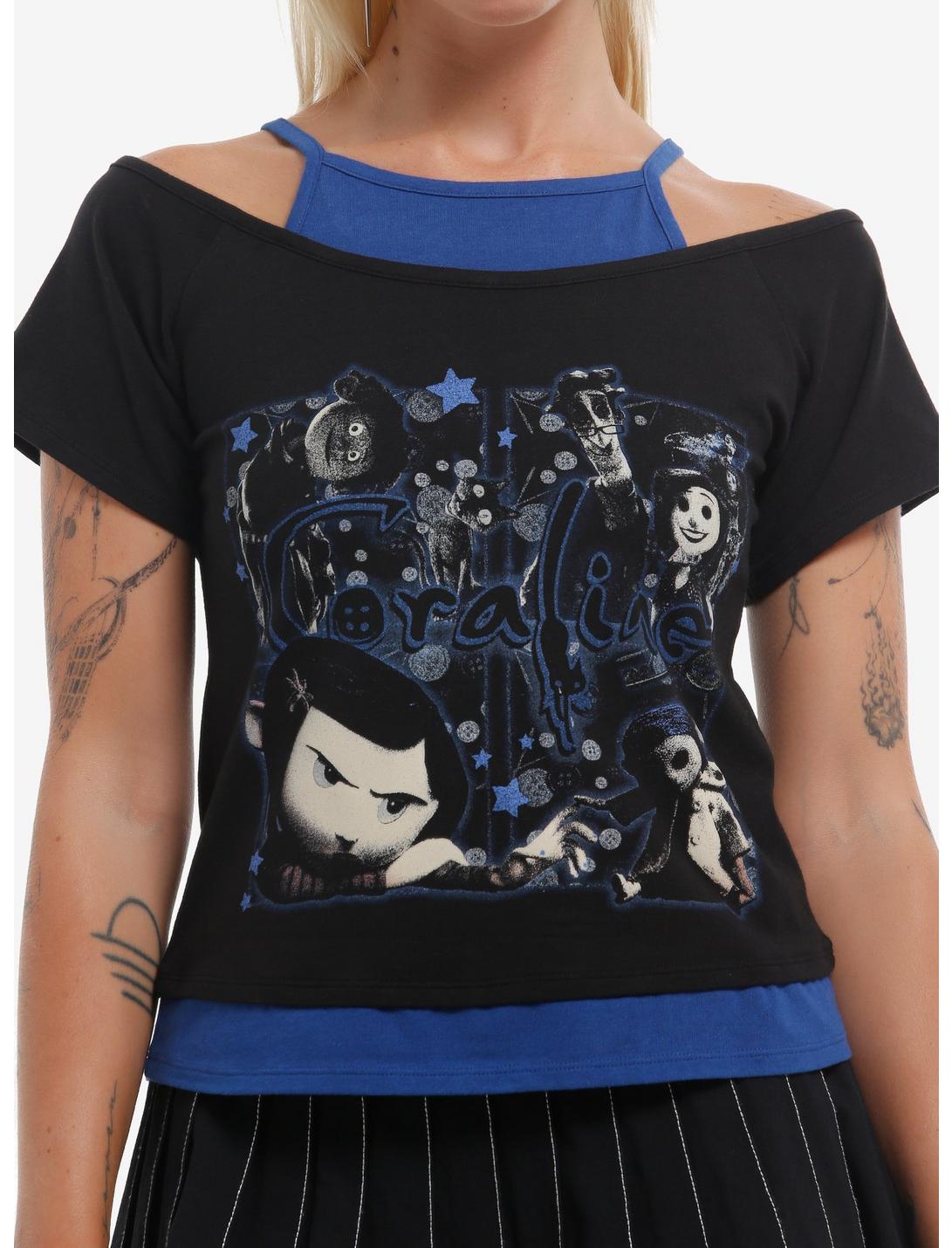 Coraline Collage Girls Twofer Cold Shoulder Top