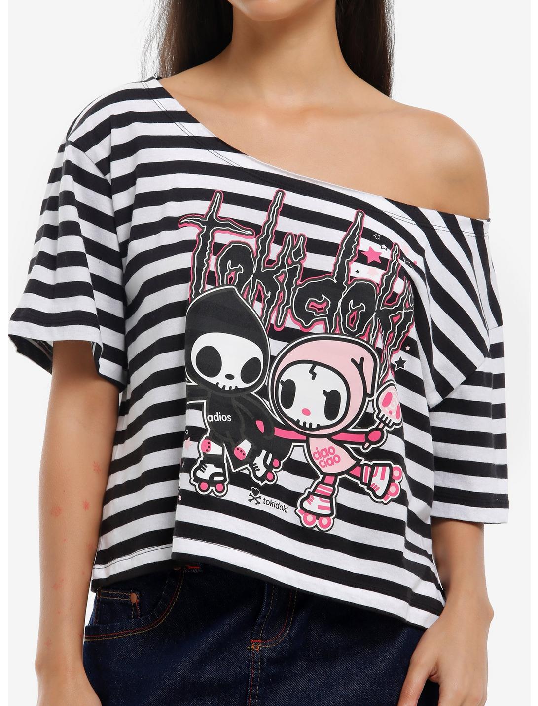 tokidoki Adios & Ciao Ciao Stripe Girls Off-Shoulder T-Shirt