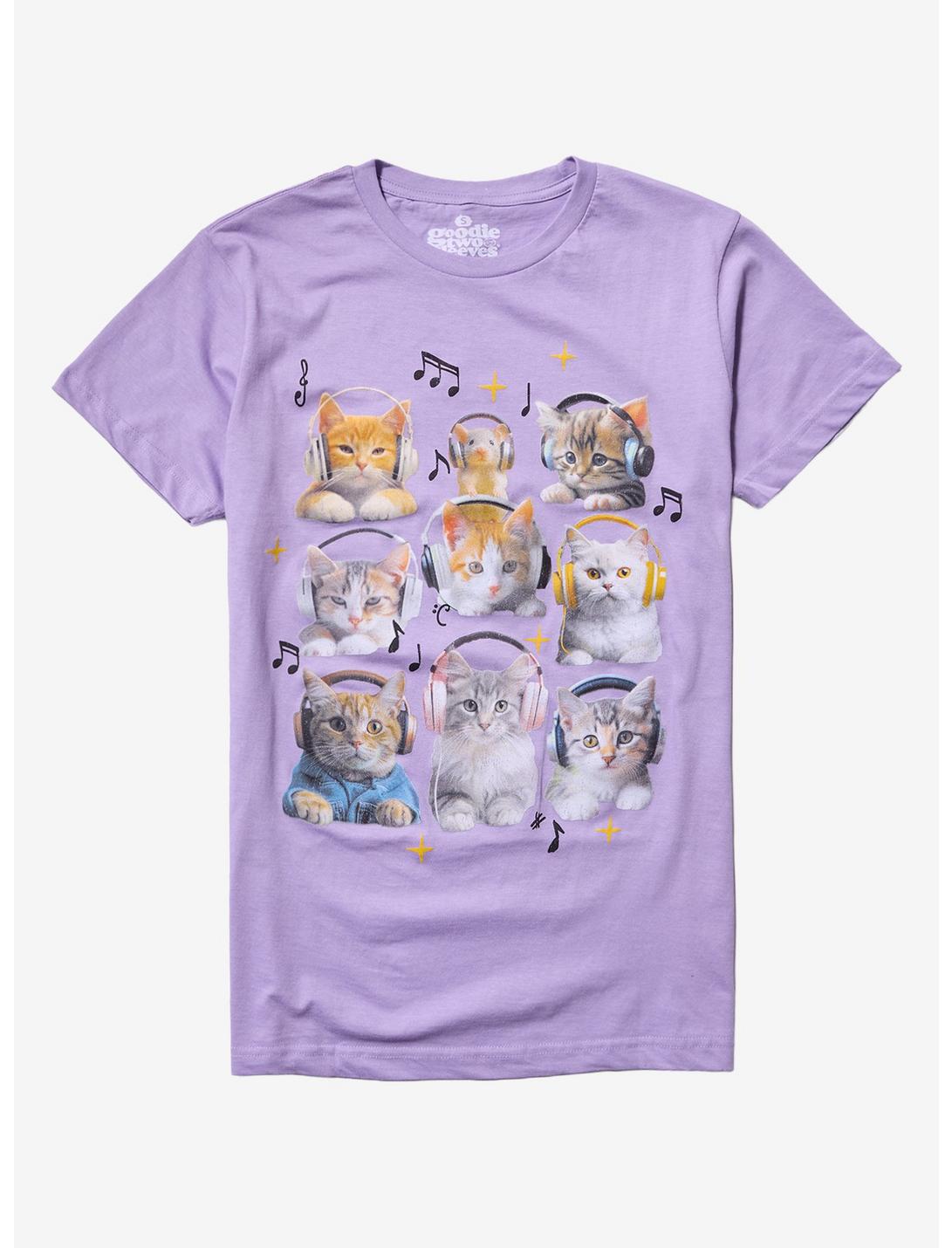 Cats & Headphones Grid T-Shirt By Goodie Two Sleeves
