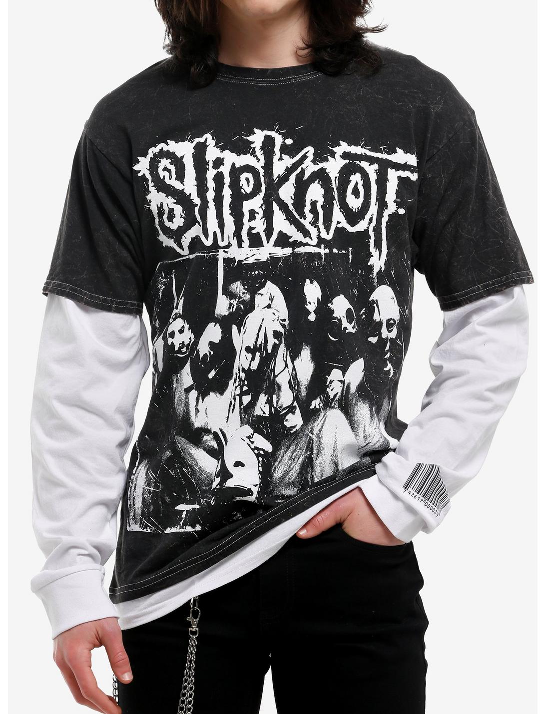 T-shirt manches longues bicolore noir et blanc Slipknot