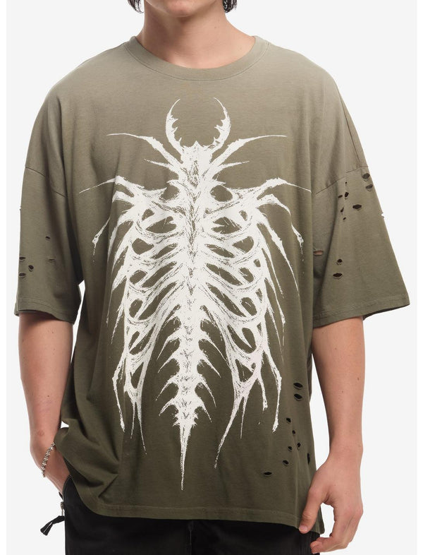Olive Insect Rib Cage Destructed T-Shirt