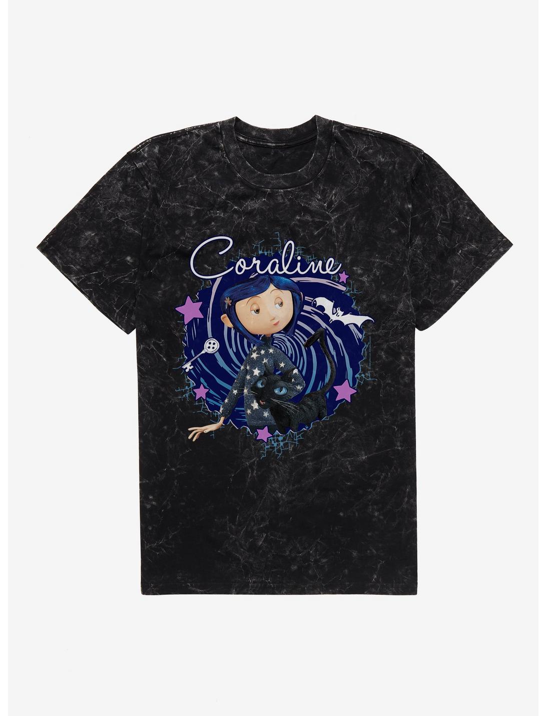 T-shirt délavé Coraline le chat avec tourbillon et étoiles