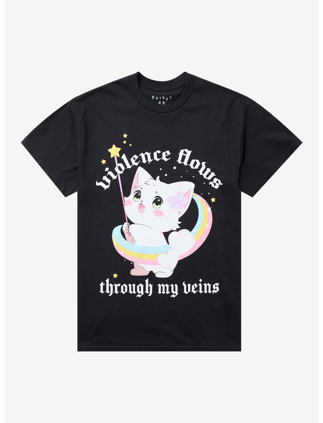 Cat Violence Flows Rainbow T-Shirt By Friday Jr.