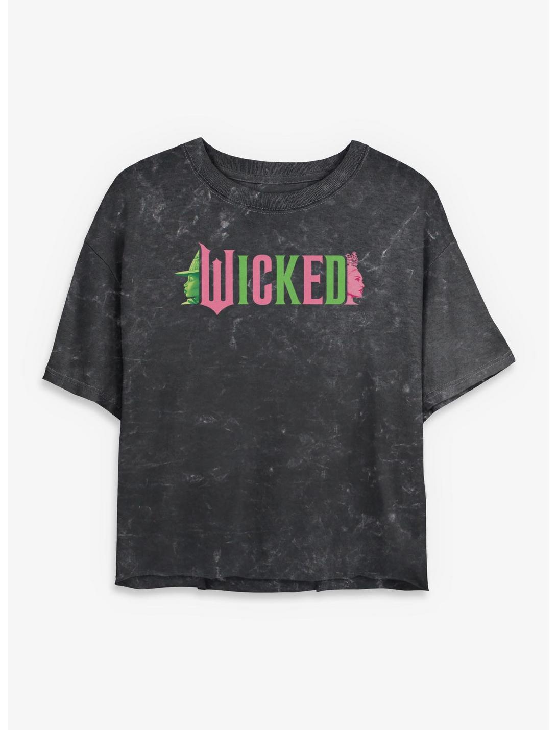 Wicked Elphaba and Glinda Silhouettes Logo Girls Mineral Wash Crop T-Shirt