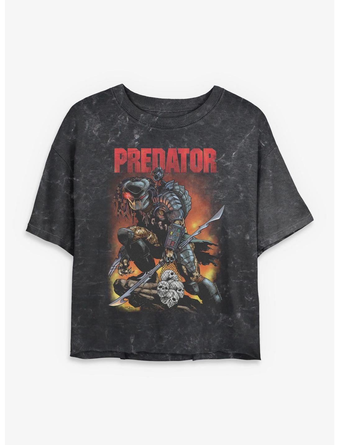 Alien Predator Skull Sack Girls Mineral Wash Crop T-Shirt