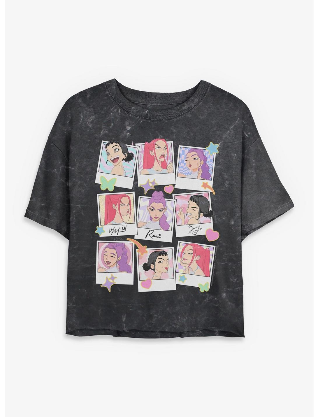 Kpop Demon Hunters HUNTR/X Polaroids Girls Mineral Wash Crop T-Shirt