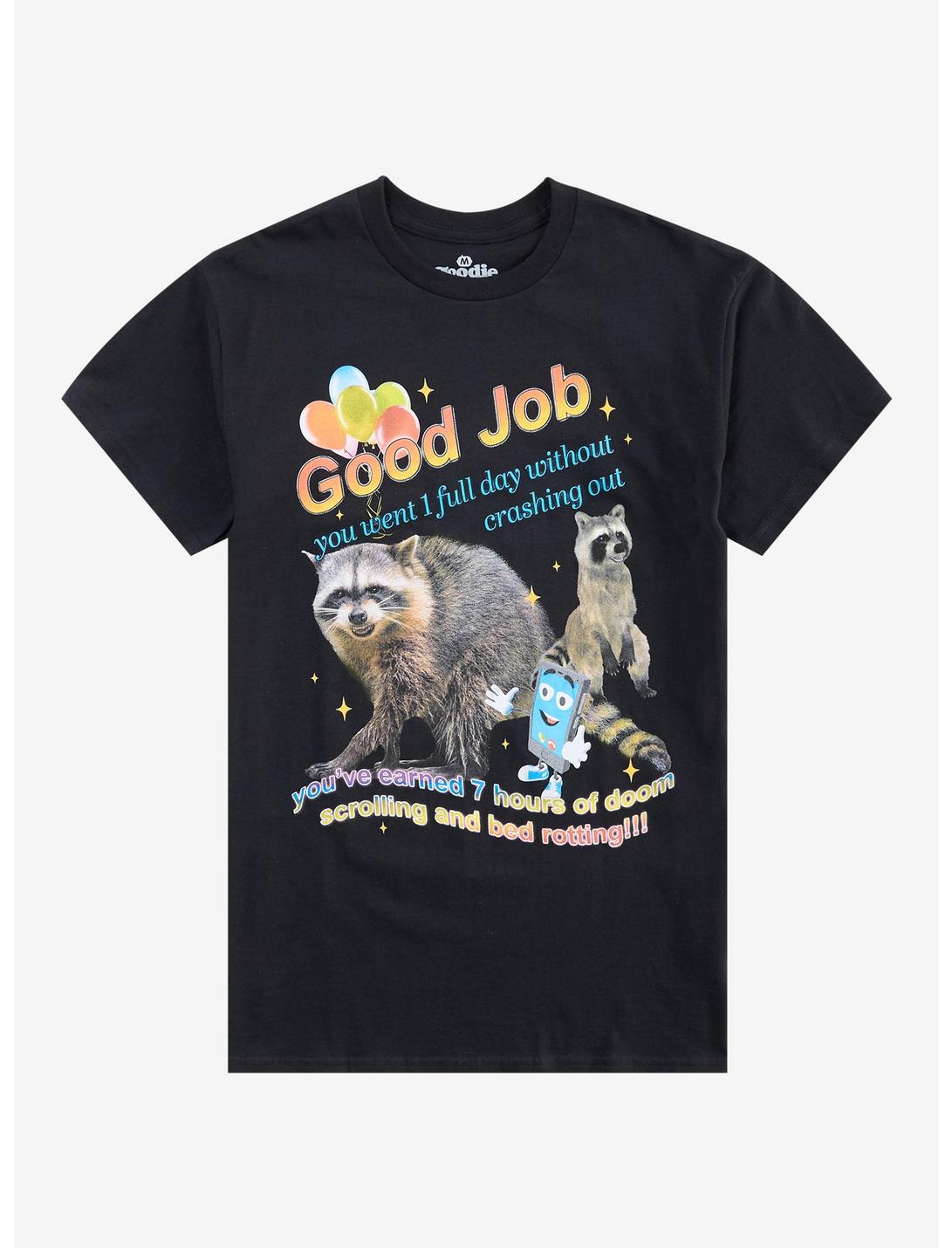Raccoon Doom Scrolling T-Shirt By Goodie Two Sleeves
