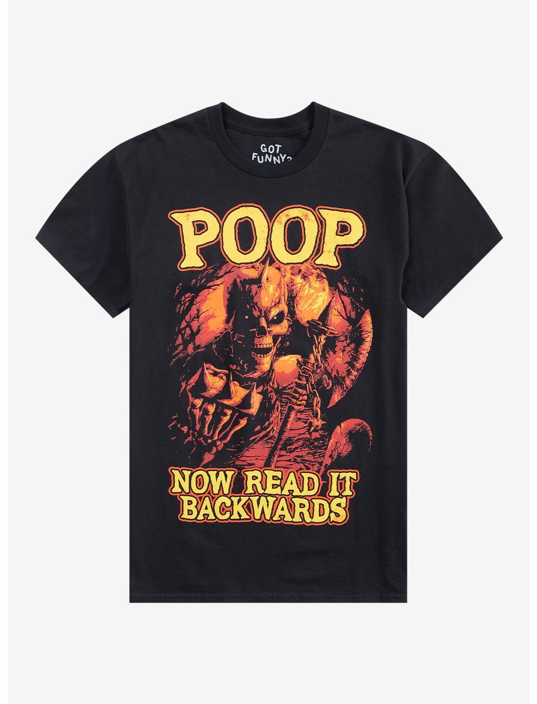Poop Backwards Skeleton T-Shirt By Got Funny?