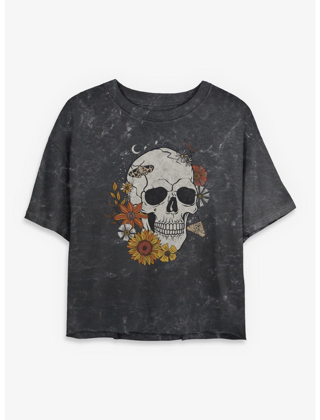 Skeleton Flowers Girls Mineral Wash Crop T-Shirt