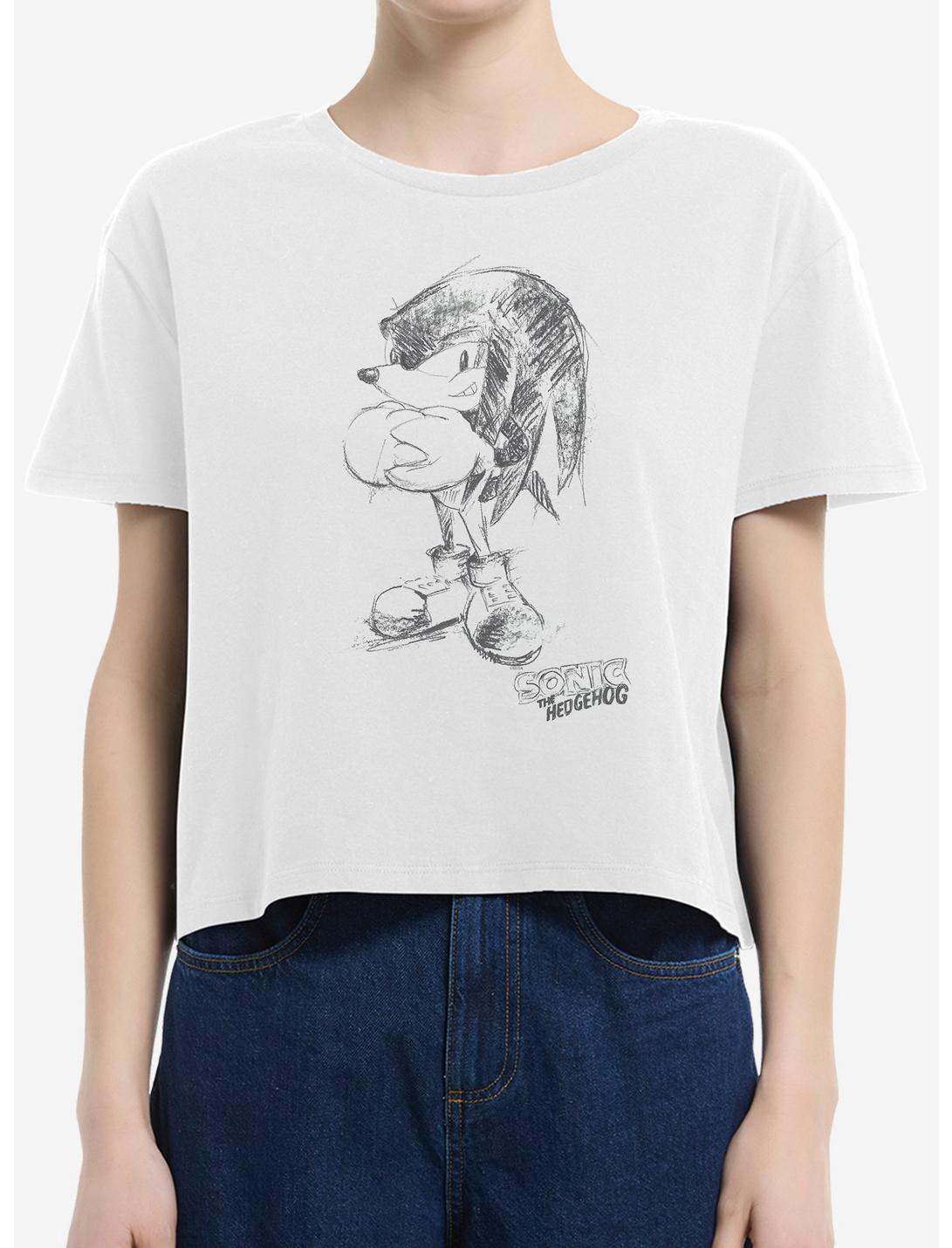 Sonic The Hedgehog Artistic Sketch Girls Boxy Crop T-Shirt