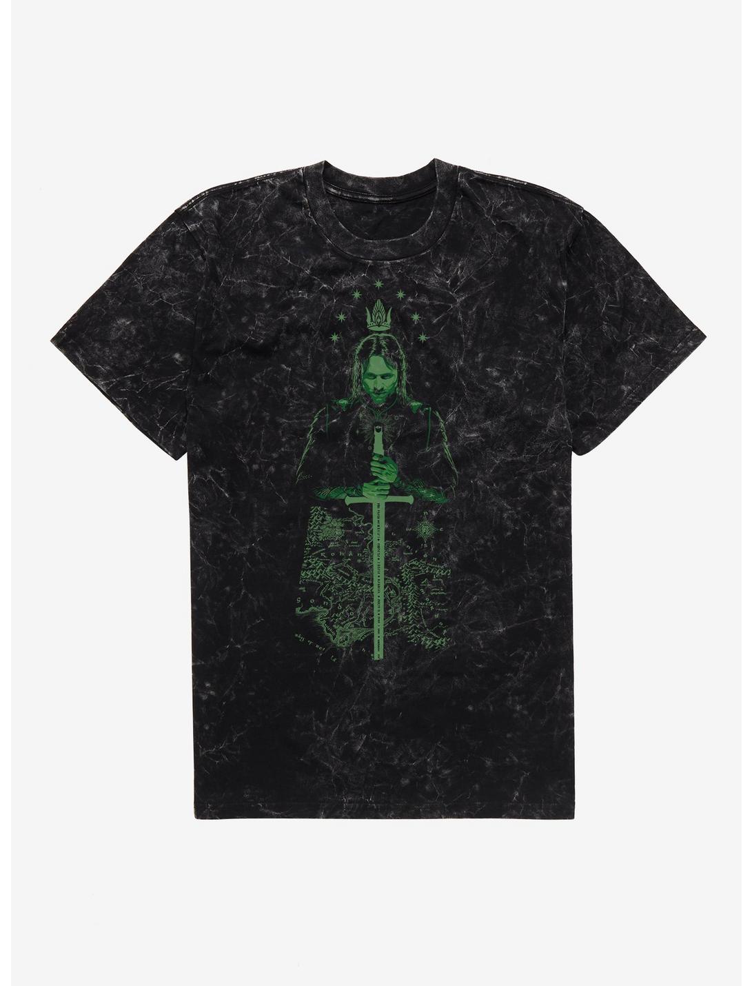 The Lord Of The Rings Arragorn Over Map Of Middle Earth Mineral Wash T-Shirt