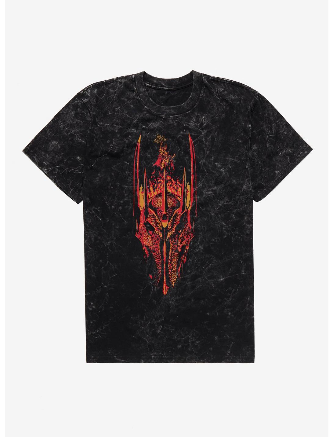 T-Shirt Délavé à Effet Minéral Le Seigneur des Anneaux Sauron En Flammes