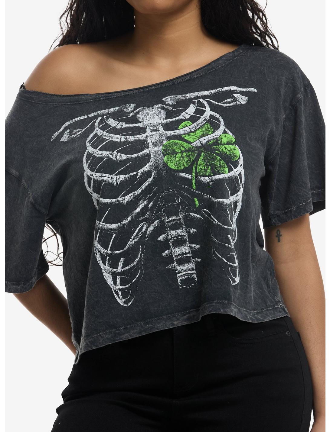 Four Leaf Clover Rib Cage Girls Off-Shoulder T-Shirt