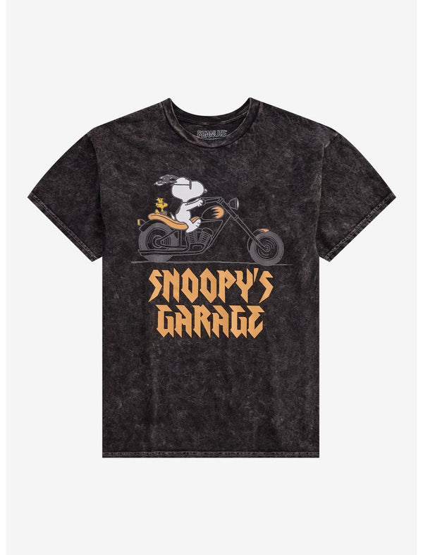 Peanuts Snoopy & Woodstock Motorcycle Mineral Wash T-Shirt