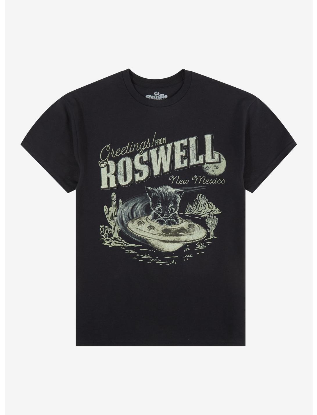 Greetings From Roswell Cat UFO T-Shirt By Goodie Two Sleeves