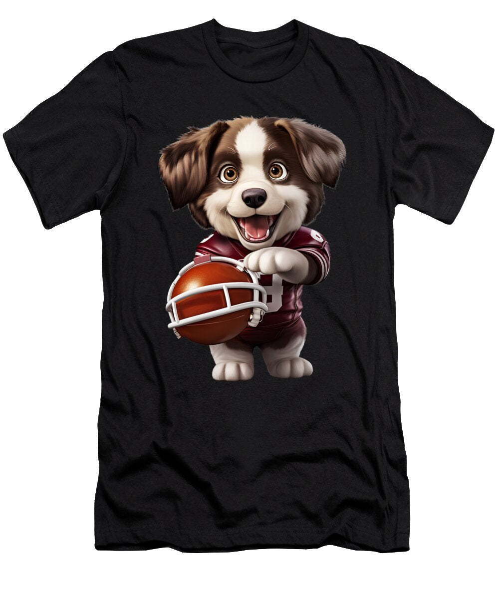4 American Football Puppy Touchdown Quarterback Linebacker Dog Heidi Joyce T-Shirt