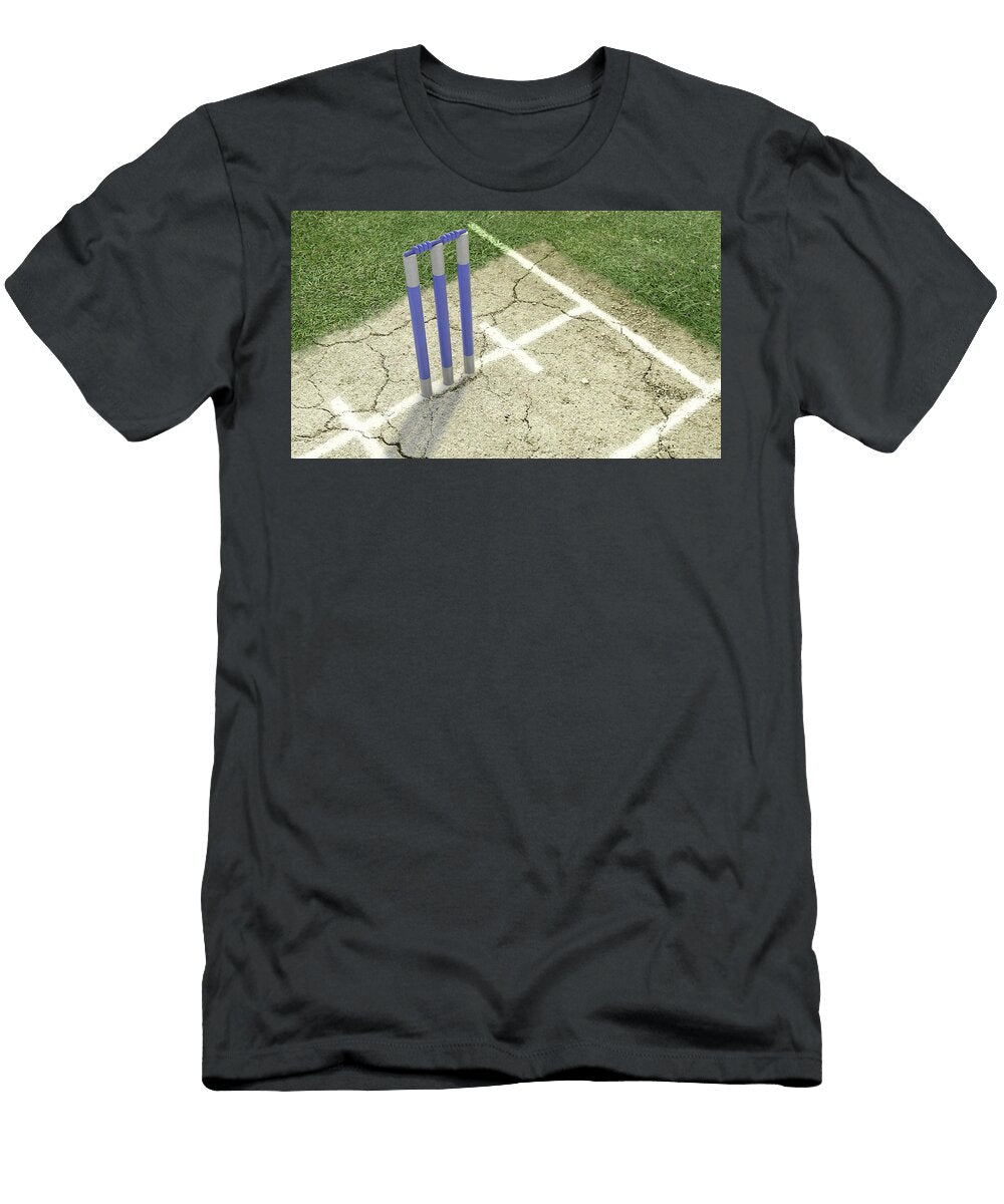 4 Cricket Pitch Ball and Wickets Allan Swart T-Shirt