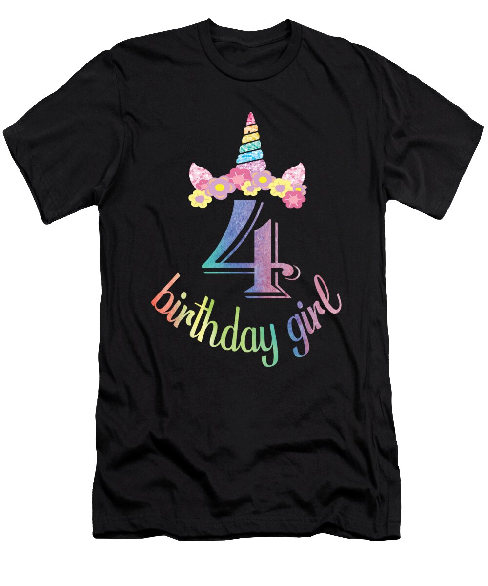4th Birthday Girl 4 Years Old Party Gift Art Grabitees T-Shirt