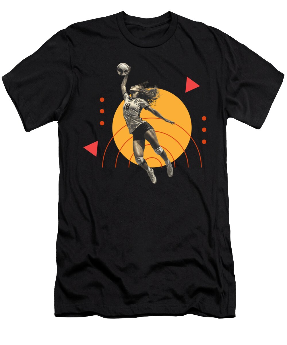 5 Outside Hitter Volleyball Powerful Spiker on Modern Geometric Background Dream Stuff T-Shirt