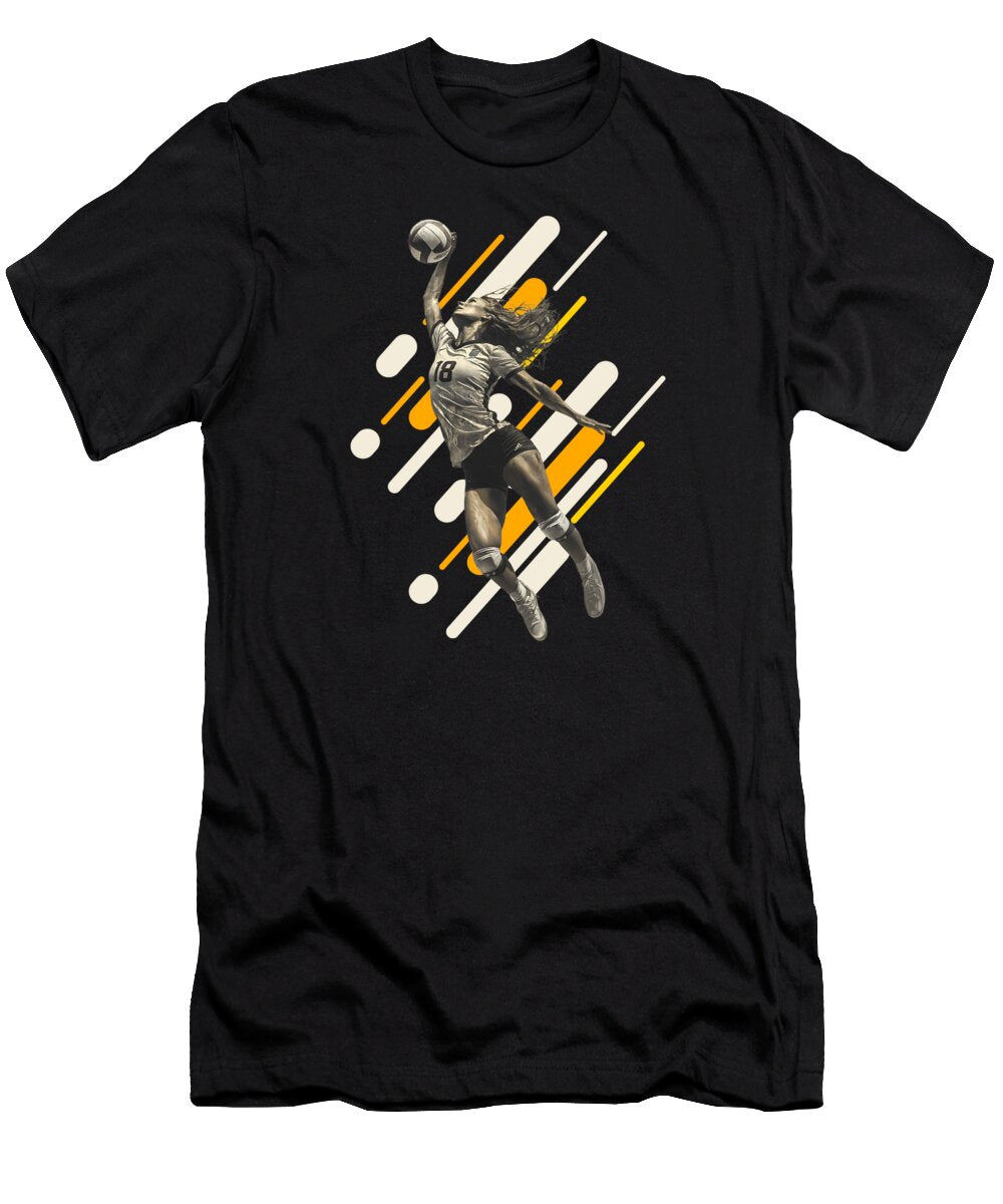 6 Outside Hitter Volleyball Powerful Spiker on Modern Geometric Background Dream Stuff T-Shirt