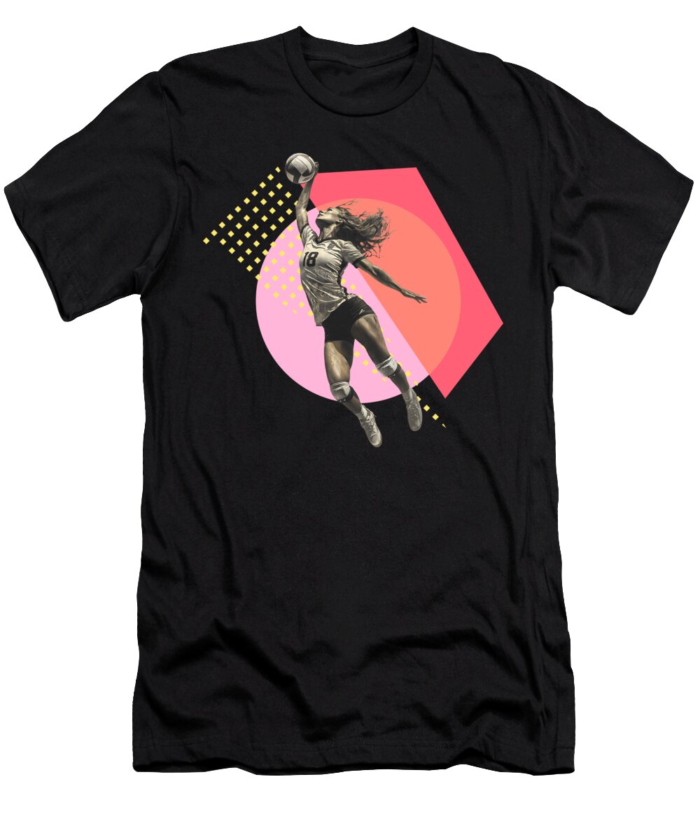 7 Outside Hitter Volleyball Powerful Spiker on Modern Geometric Background Dream Stuff T-Shirt