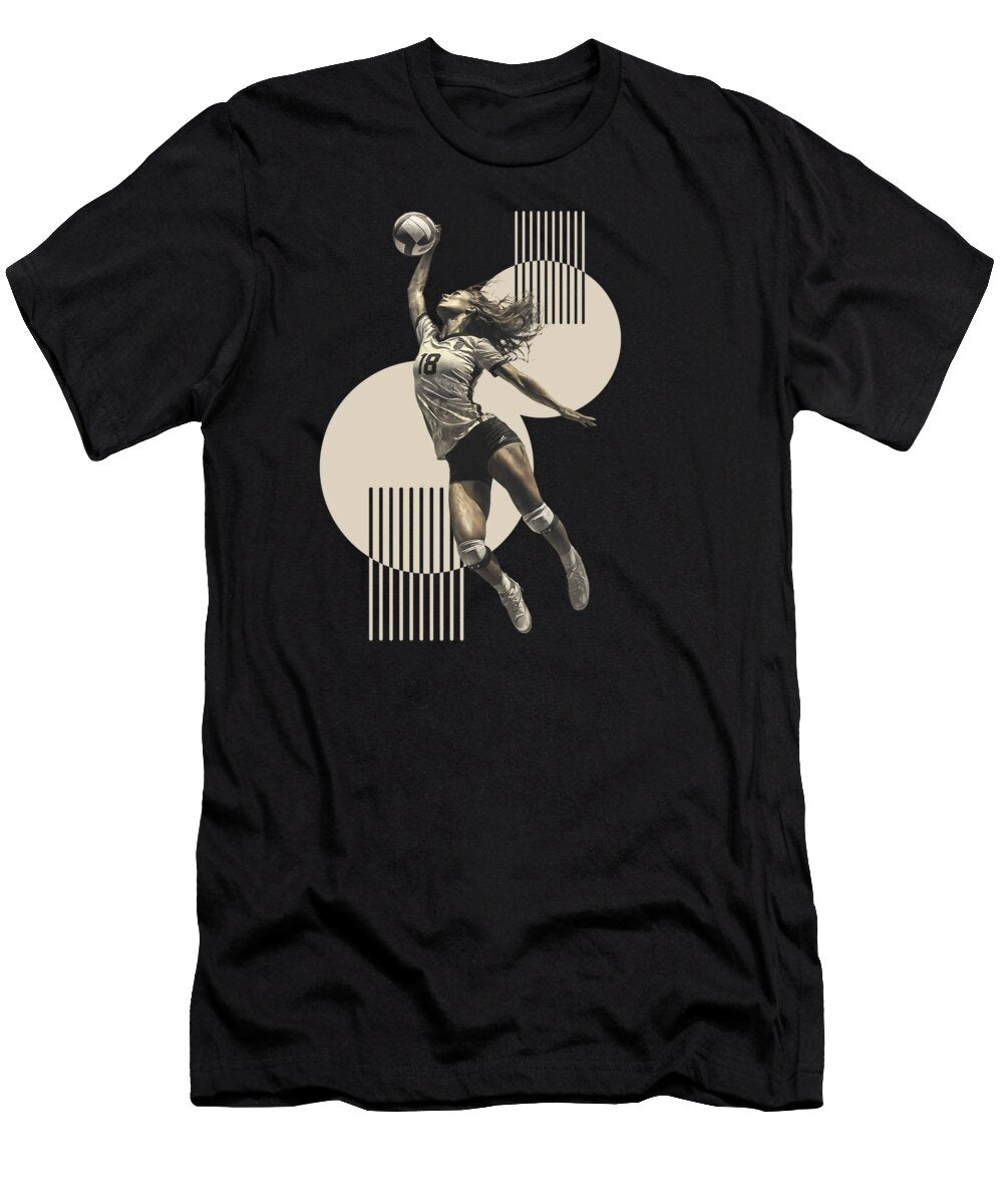 9 Outside Hitter Volleyball Powerful Spiker on Modern Geometric Background Dream Stuff T-Shirt