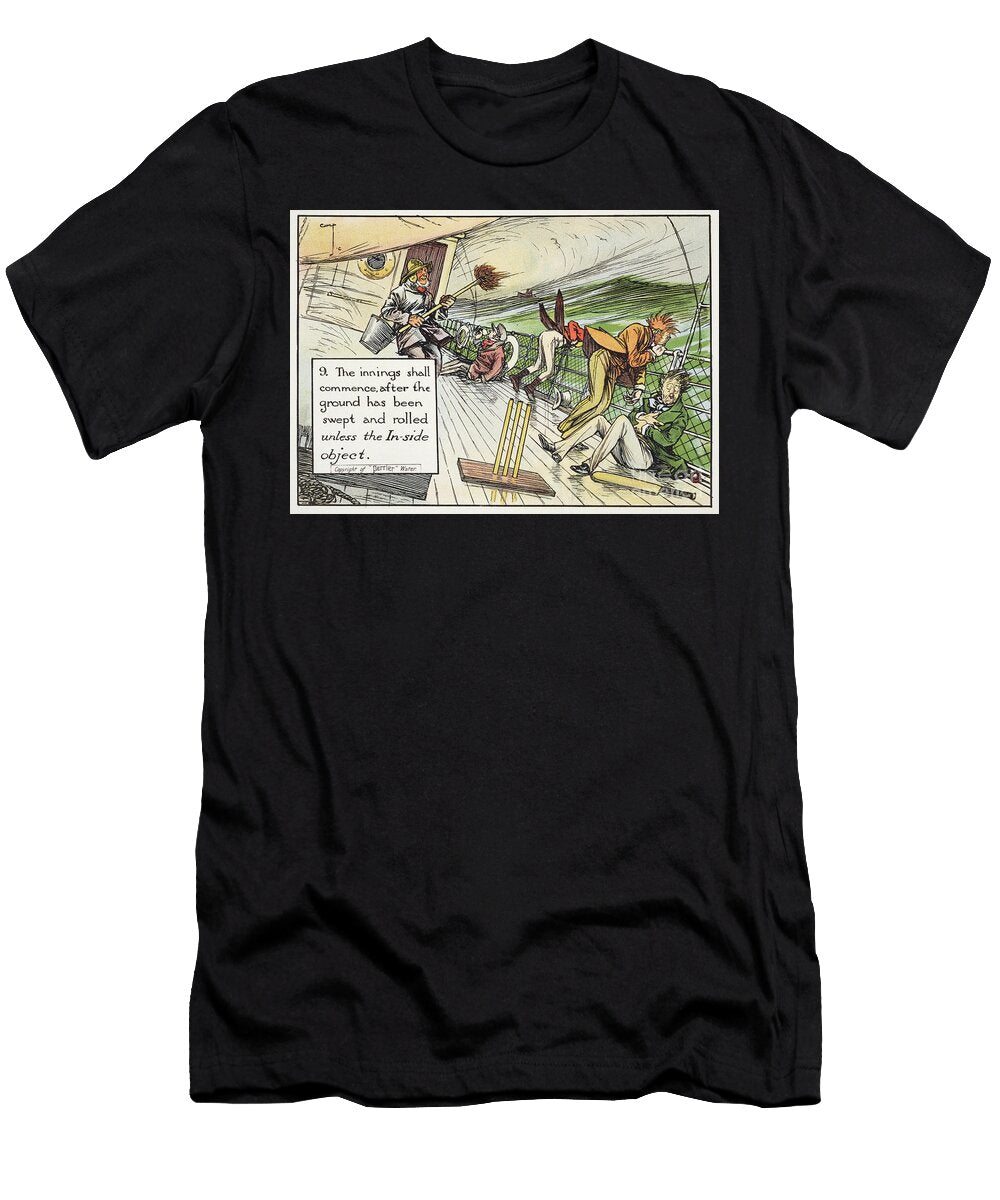 9 the Innings Shall Commence After the Ground Has Been Swept and Rolled Unless the in Side Object From Laws of Cricket Published 1910 Charles Crombie T-Shirt