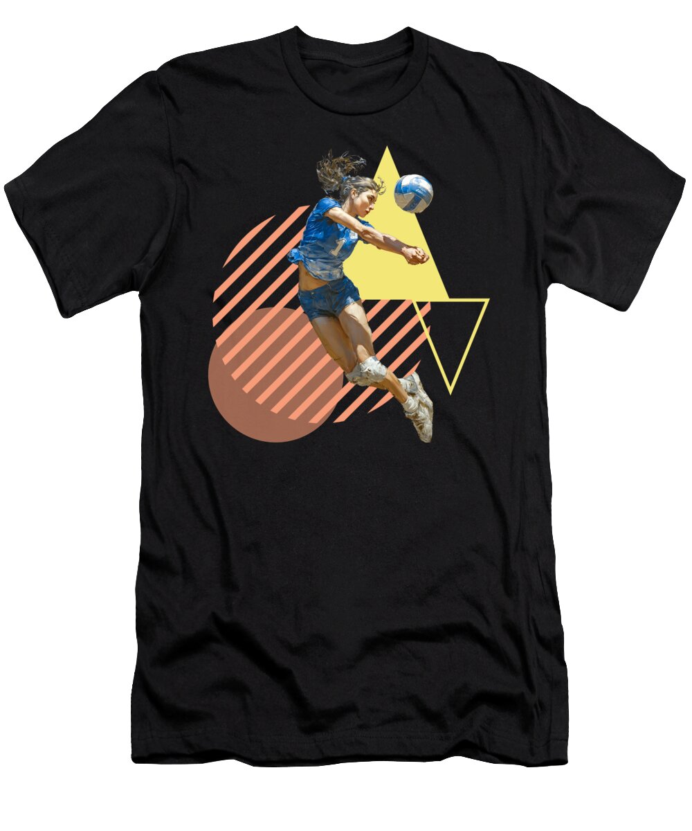 9 Volleyball Player Bump Action Dynamic Bump on Geometric Background Dream Stuff T-Shirt
