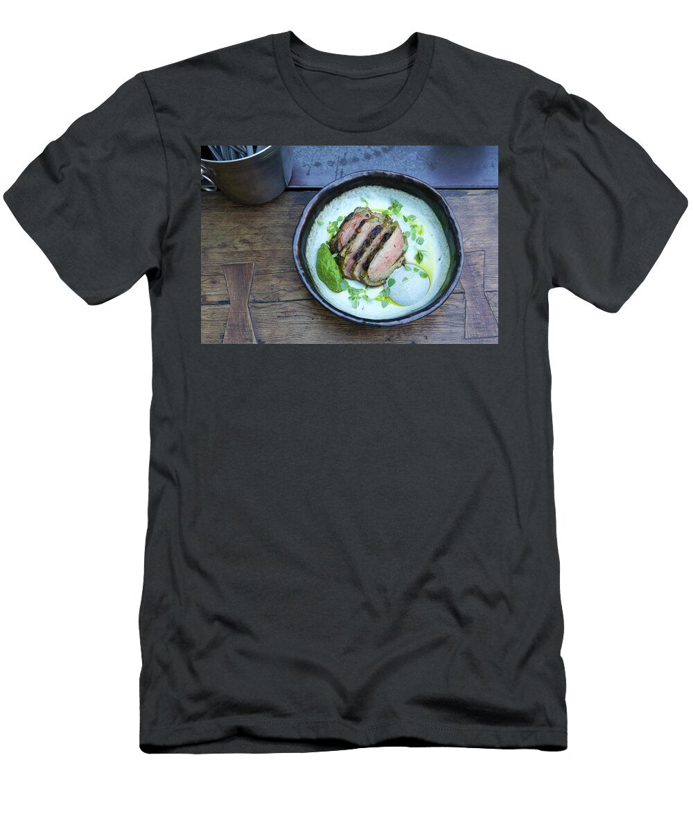 A Lamb Steak with White and Green Sauces Hugh Johnson T-Shirt