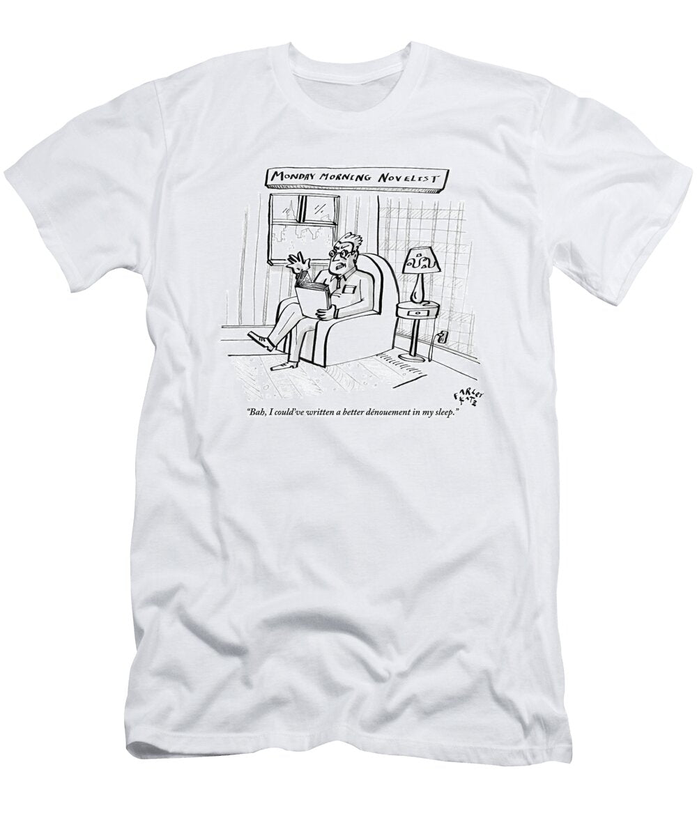 A Man Is Seen Sitting in an Armchair and Holding Farley Katz T-Shirt