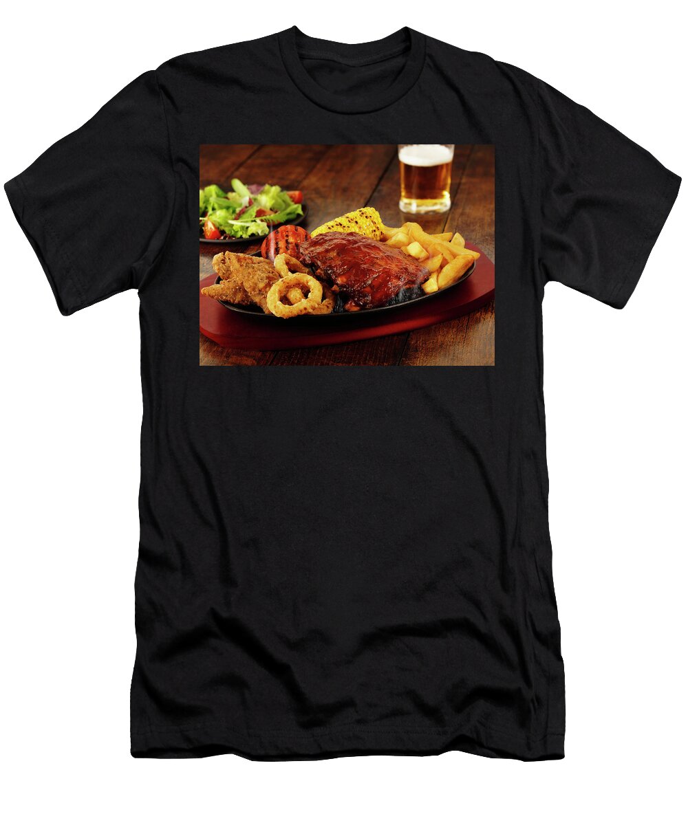 A Mixed Grill Platter Featuring Chicken Spare Ribs Chips and Beer Frank Adam T-Shirt