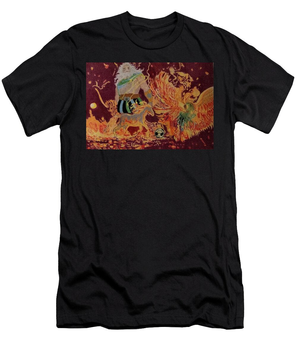 A Mythical Soccer Match Between Fiery Unicorn and Phoenix Refereed By Zuess Kathy Crockett T-Shirt