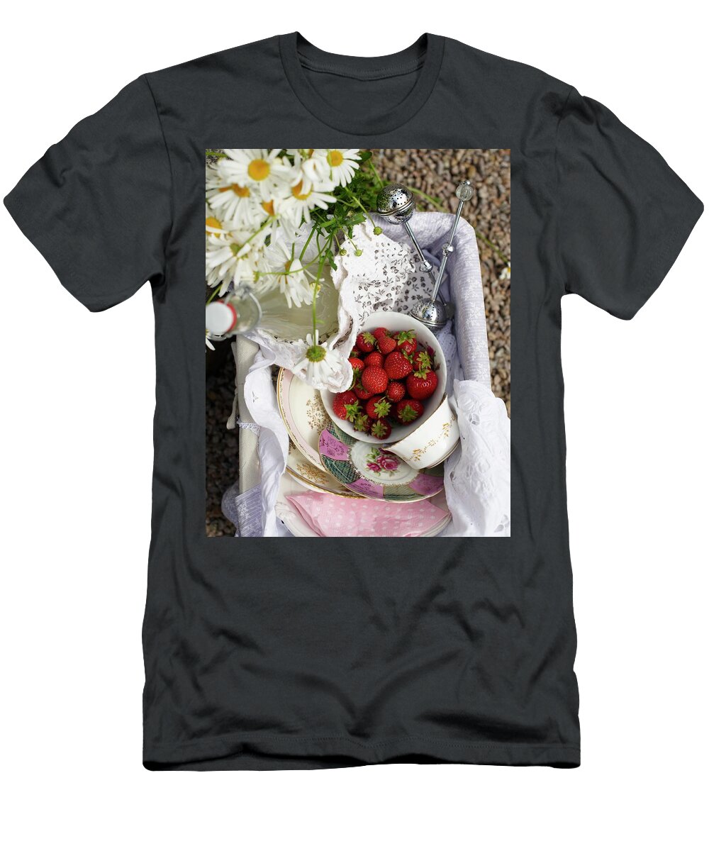 A Picnic Basket with Strawberries and Lemongrass Lemonade on a Bicycle Hannah Kompanik T-Shirt