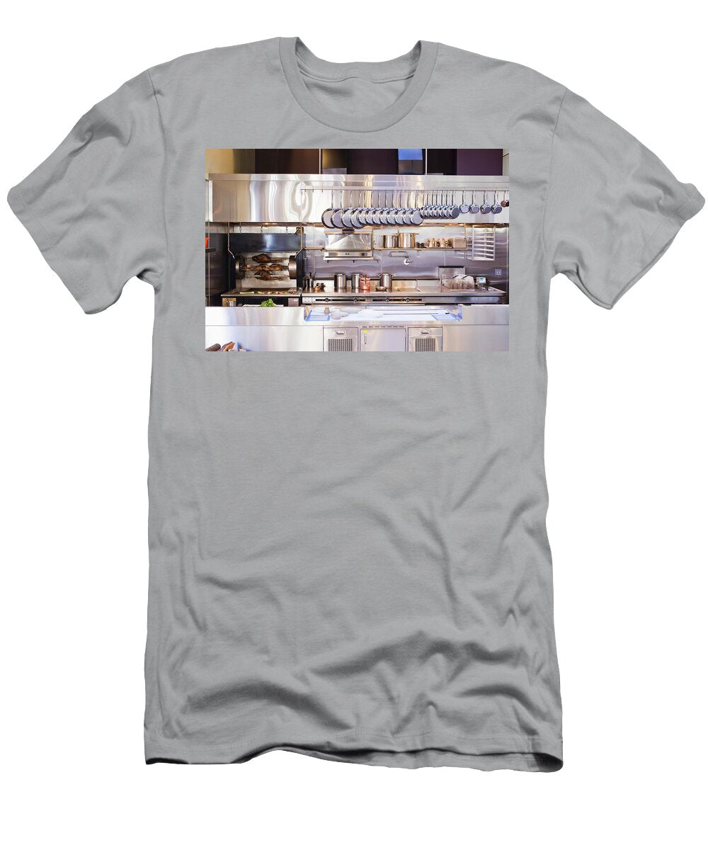 A Professional Kitchen with Hanging Pans of All Sizes Jennifer Martine T-Shirt