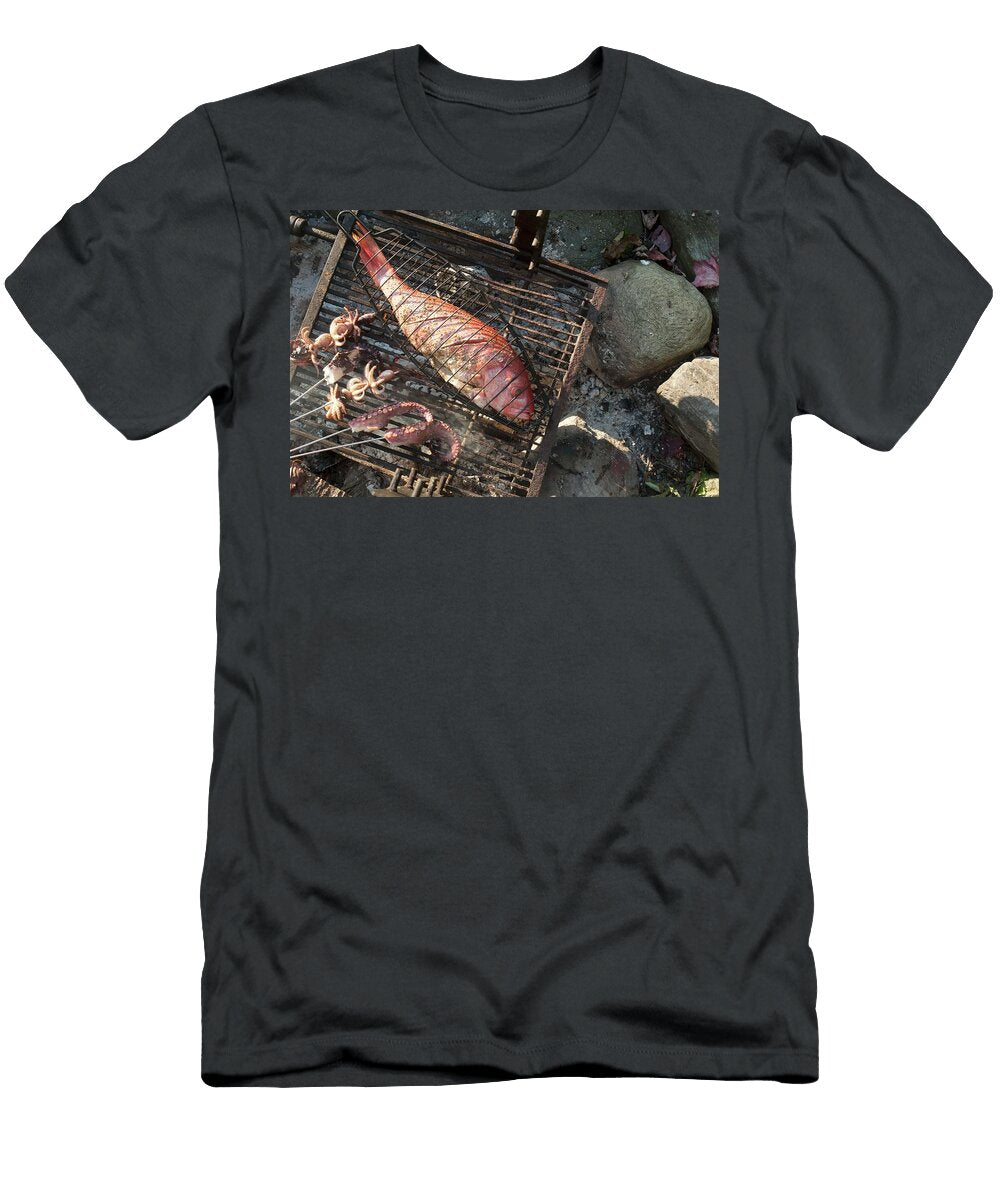 A Red Snapper and Octopus Skewers on a Grill Spyros Bourboulis T-Shirt