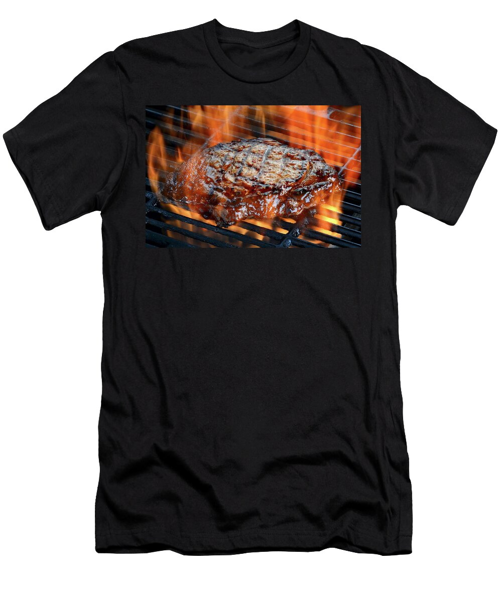 A Ribeye Steak on a Flaming Barbecue Brian Enright T-Shirt