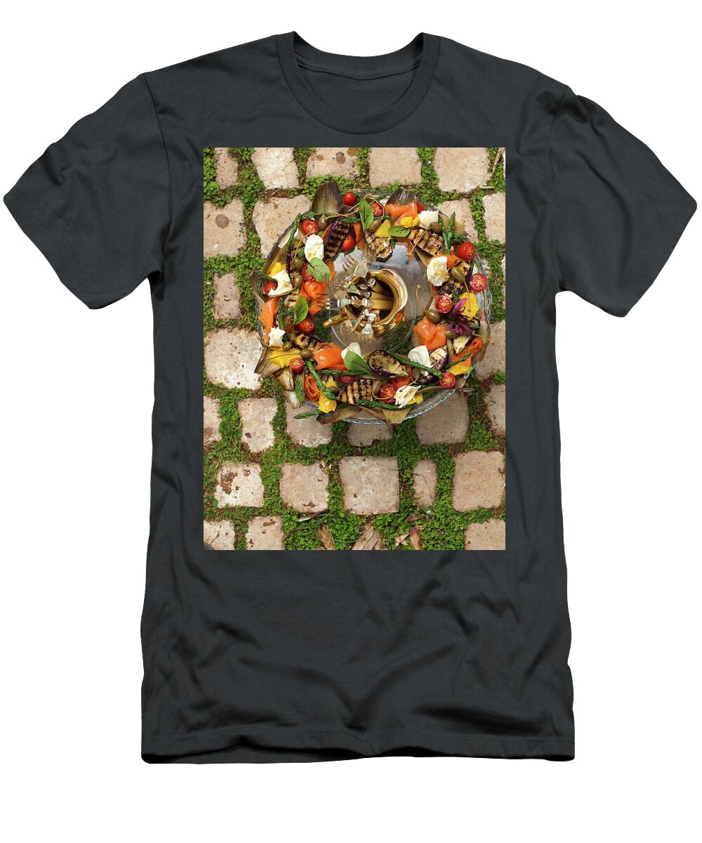 A Salad with Grilled Aubergines Mozzarella Smoked Salmon Artichokes Tomatoes and Green Asparagus Great Stock T-Shirt